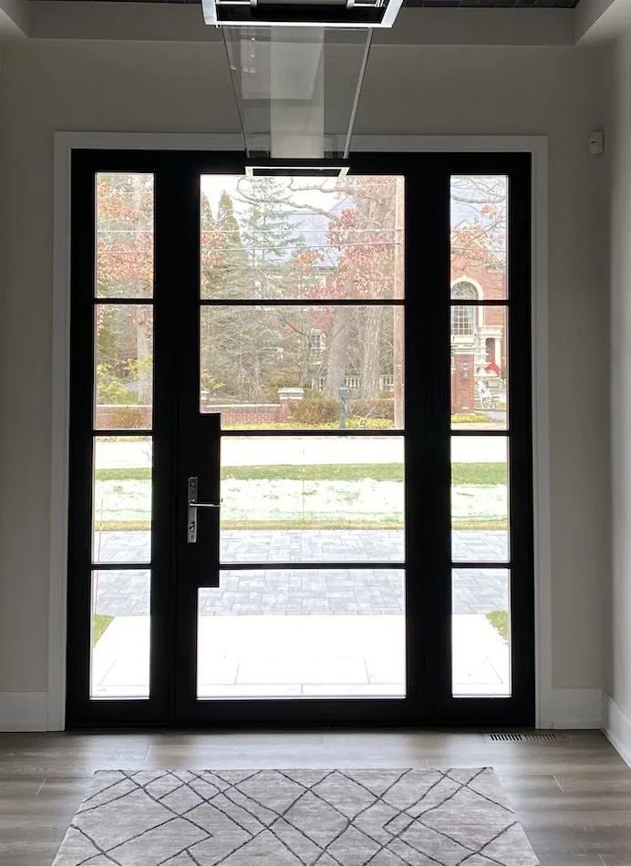 Design inspiration: Full-view black steel single front door with divided glass and side panels Full-view black steel single front door with divided glass and side panels