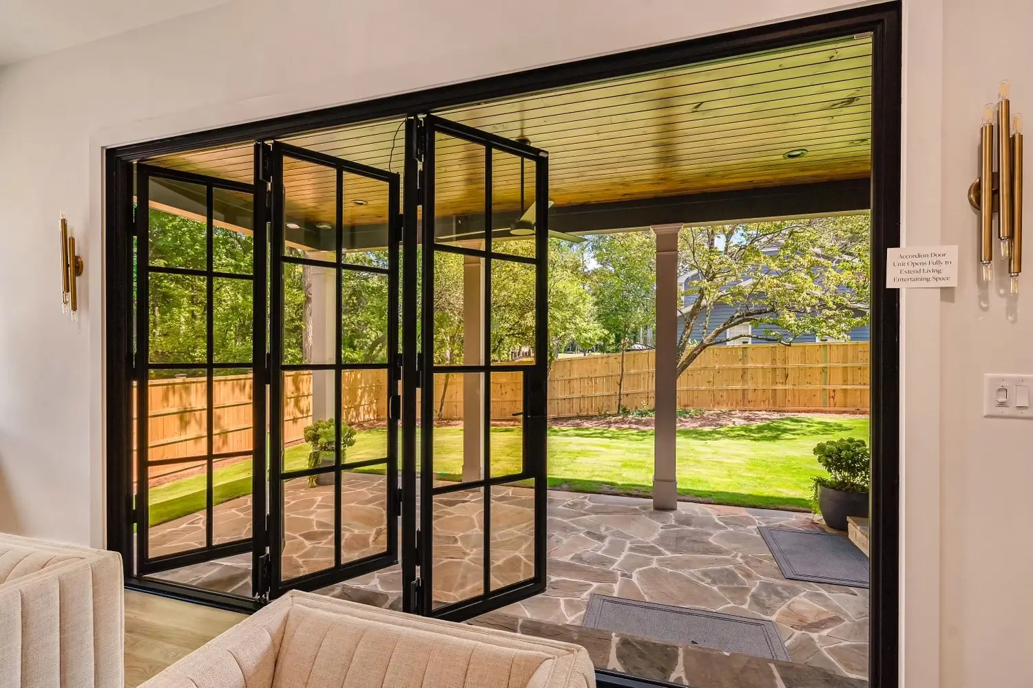 Steel sliding patio doors providing seamless access to the backyard in Dallas TX