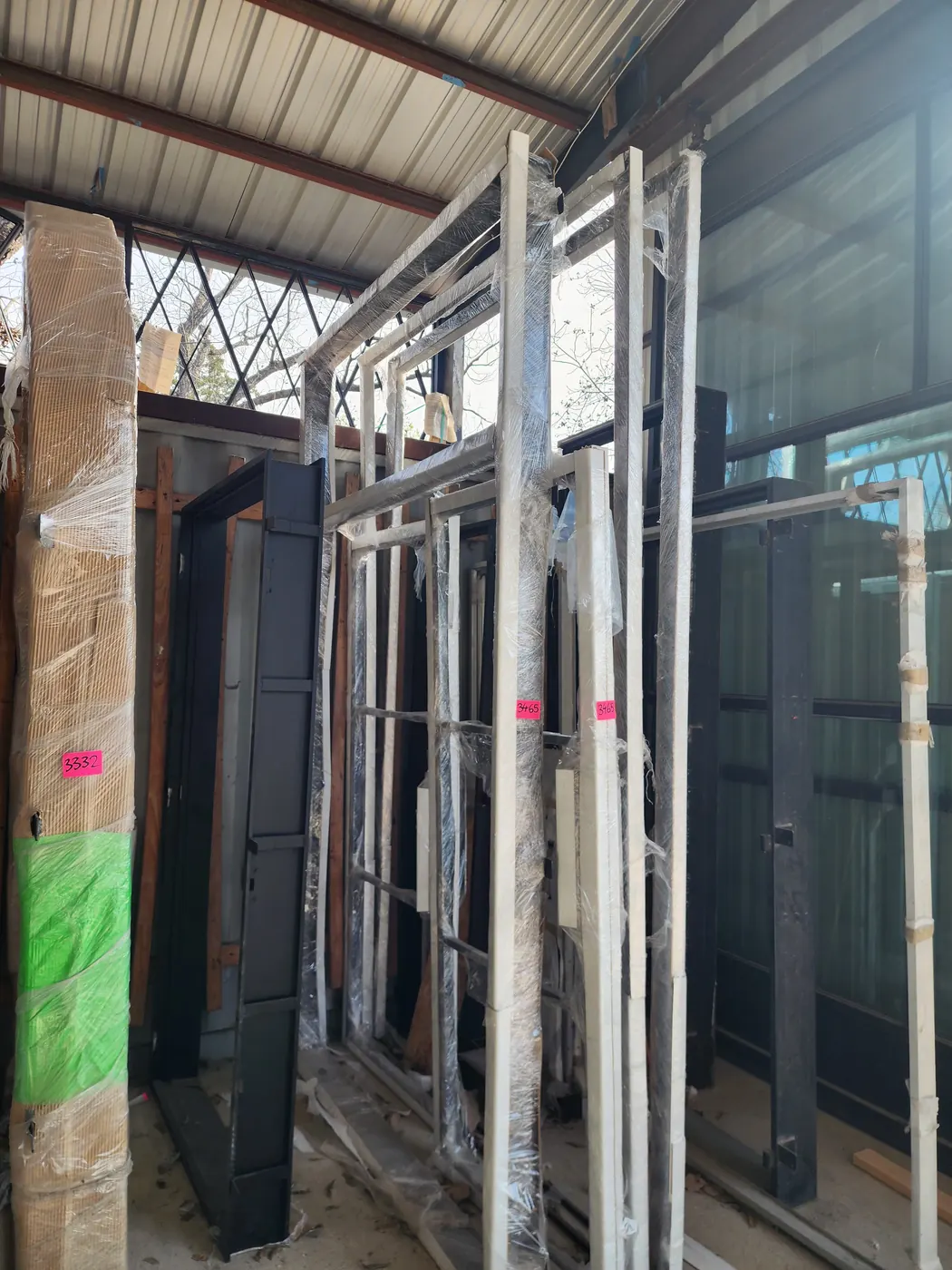 Steel door frames being fabricated in the OMG Steel Doors shop for the Dripping Springs project