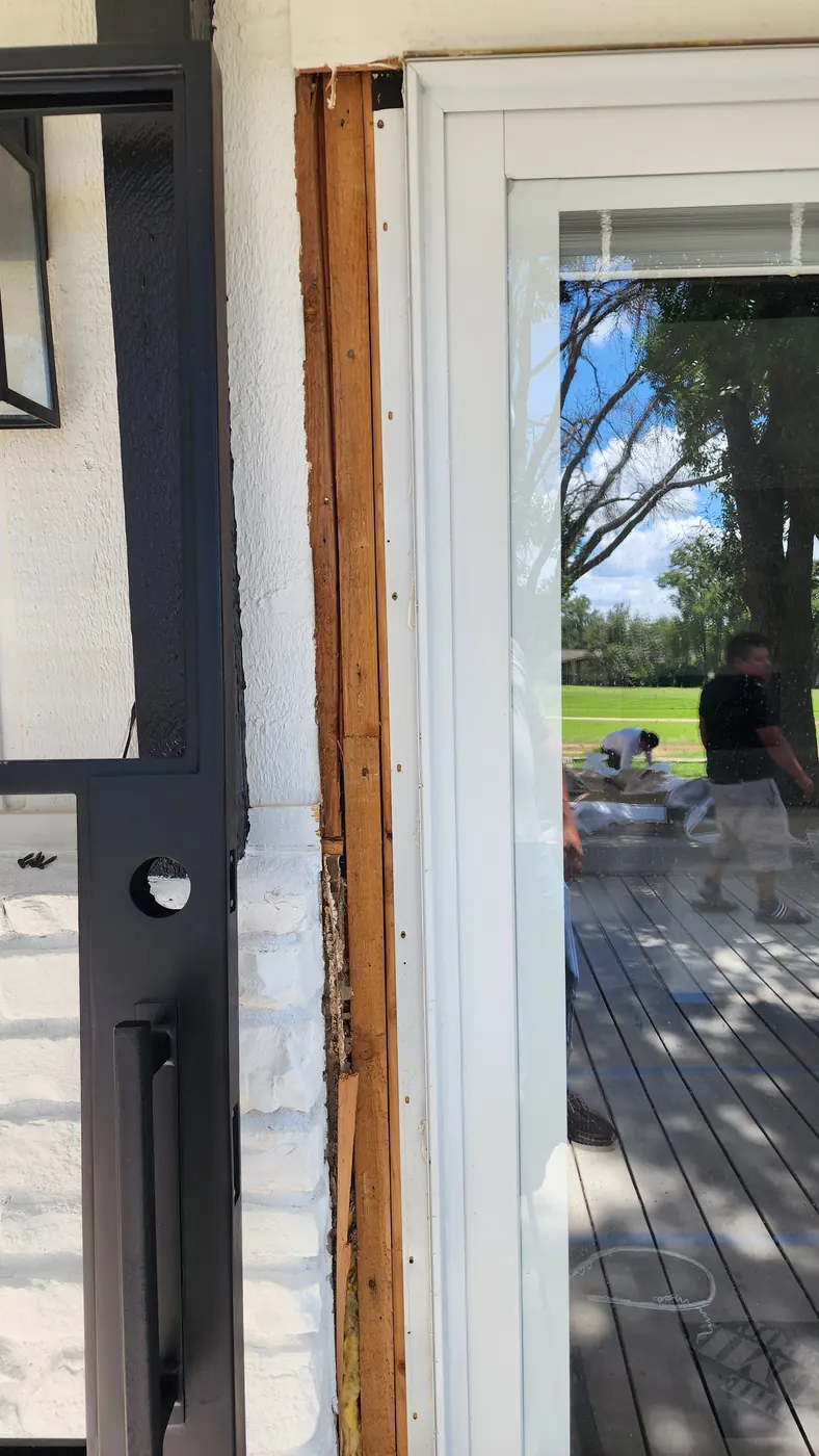 Door opening framing prepared for a steel entry door at a Lakeway residence